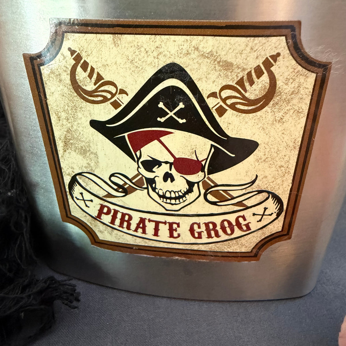 Pirate Grog Stainless Steel 6 oz Hip Flask – Pirate Skull Graphic – Nautical Barware Gift