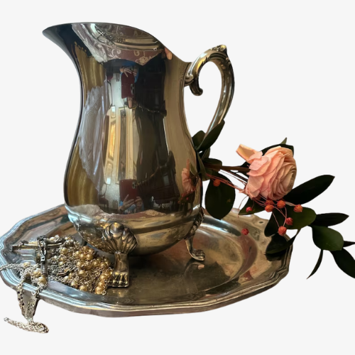 Vintage Leonard Silverplate Pitcher with Pewter Plate