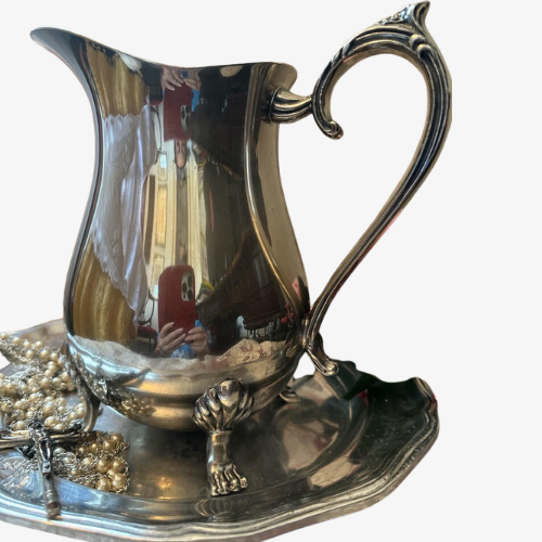 Vintage Leonard Silverplate Pitcher with Pewter Plate