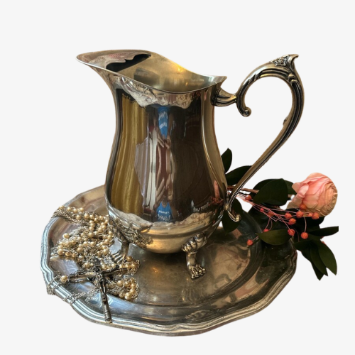 Vintage Leonard Silverplate Pitcher with Pewter Plate