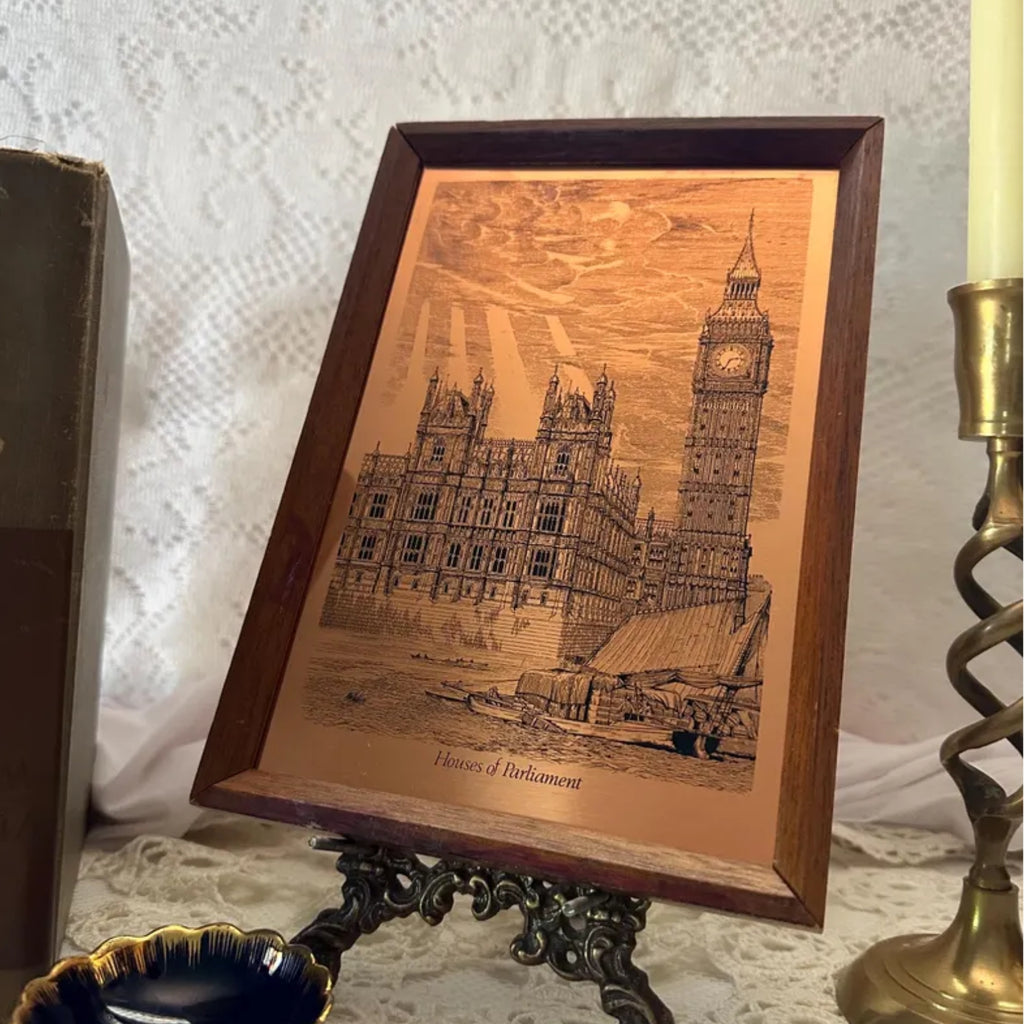 Vintage Copper Etching: Houses of Parliament, London - Framed No. 126