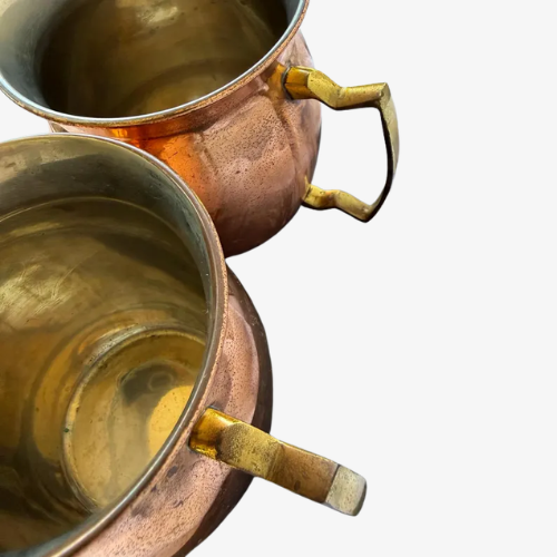 Set of 2 Vintage Copper Mugs with Brass Handles (16 oz)
