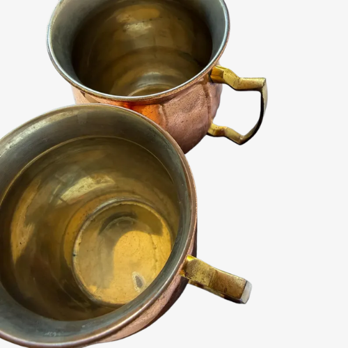 Set of 2 Vintage Copper Mugs with Brass Handles (16 oz)