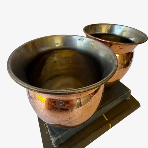 Set of 2 Vintage Copper Mugs with Brass Handles (16 oz)