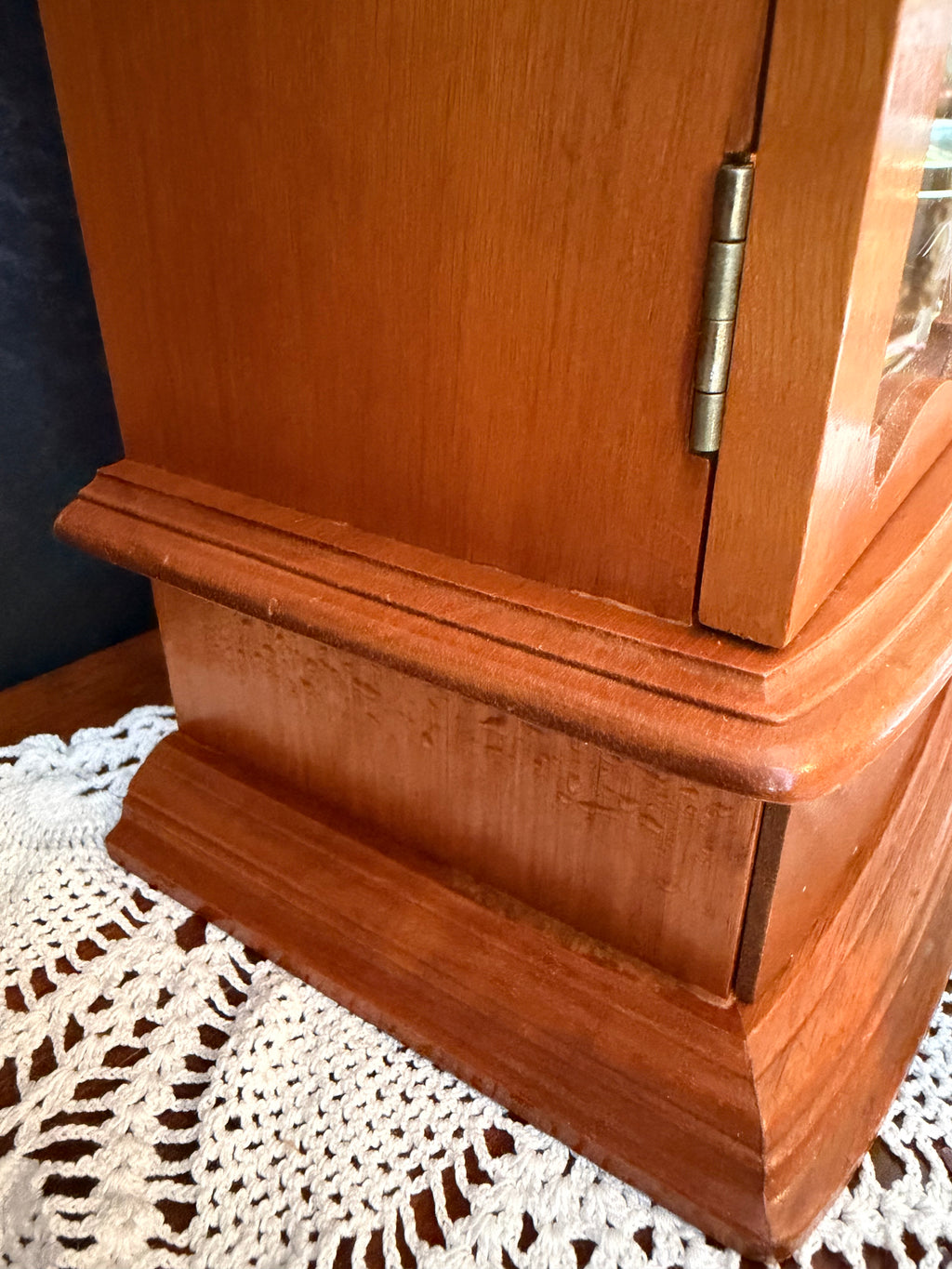 Vintage Wooden Jewelry Armoire Music Box – Etched Glass Doors – Drawers & Hooks – Victorian Style Jewelry Cabinet