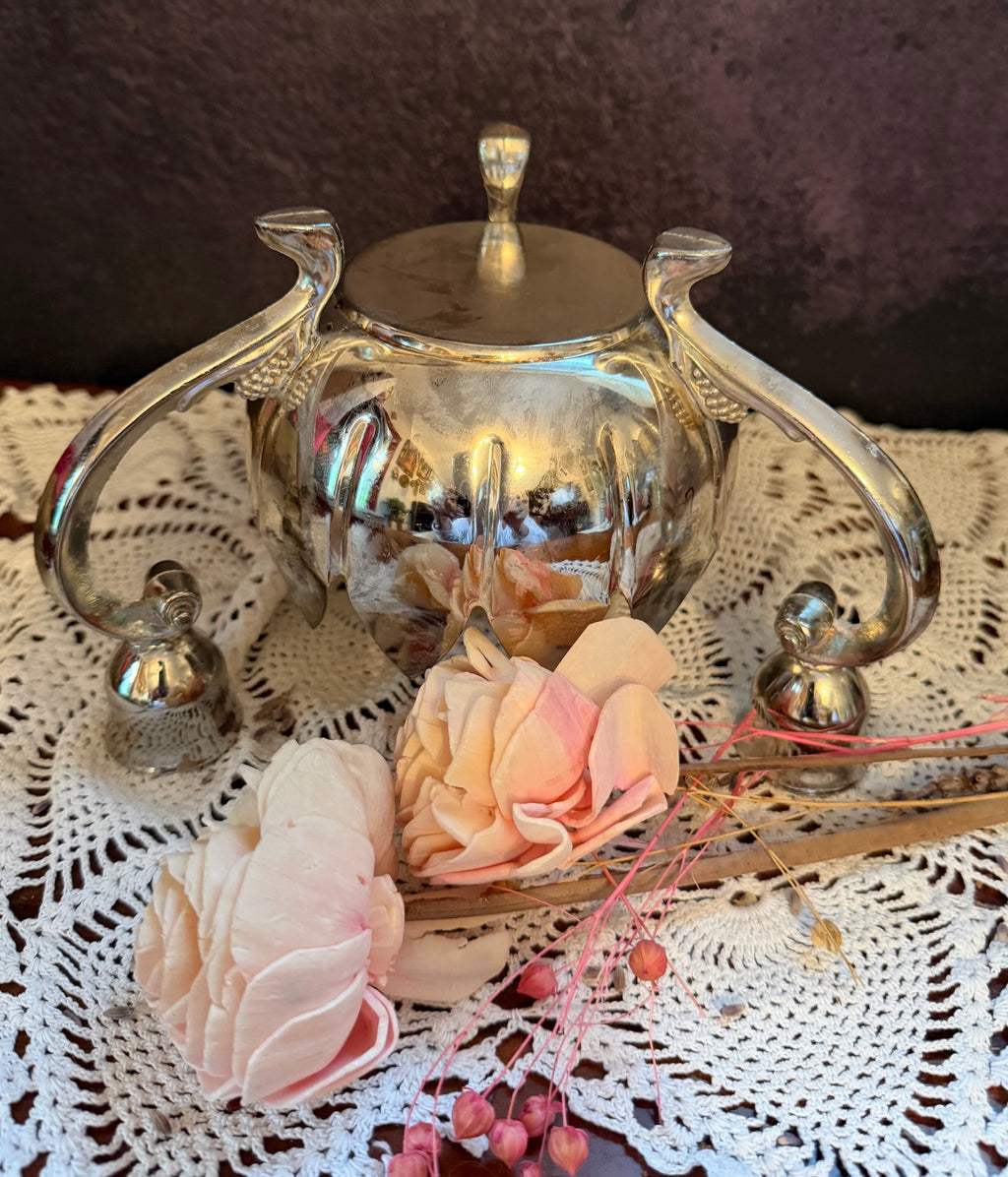 Vintage Silver Tone Lotus Flower Candelabra – 3 Candle Holder Centerpiece – Hollywood Regency Floral Candleholder