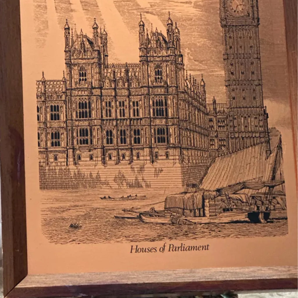 Vintage Copper Etching: Houses of Parliament, London - Framed No. 126