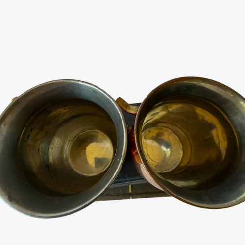 Set of 2 Vintage Copper Mugs with Brass Handles (16 oz)