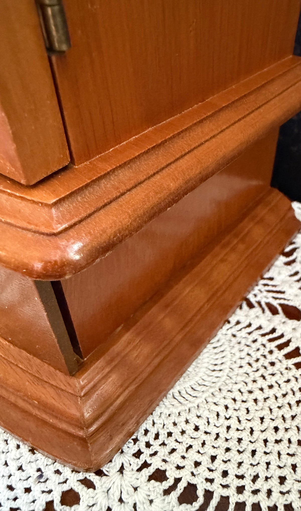 Vintage Wooden Jewelry Armoire Music Box – Etched Glass Doors – Drawers & Hooks – Victorian Style Jewelry Cabinet