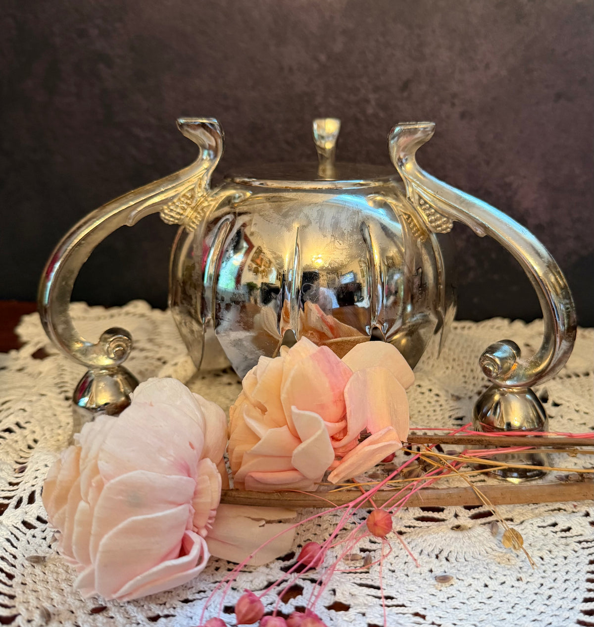 Vintage Silver Tone Lotus Flower Candelabra – 3 Candle Holder Centerpiece – Hollywood Regency Floral Candleholder