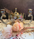 Vintage Silver Tone Lotus Flower Candelabra – 3 Candle Holder Centerpiece – Hollywood Regency Floral Candleholder