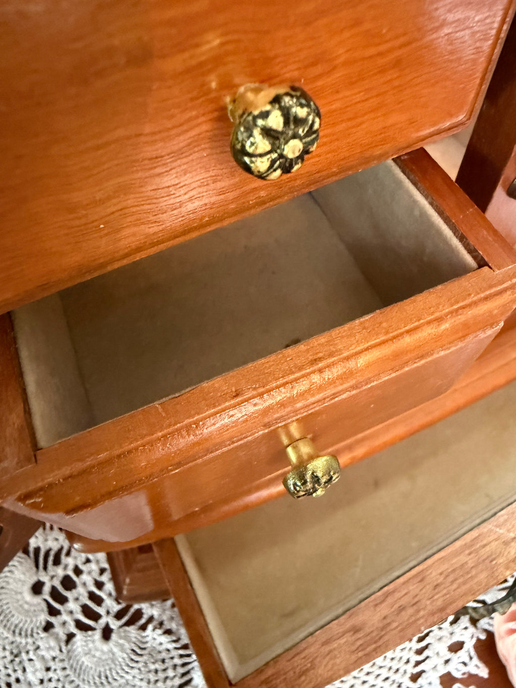 Vintage Wooden Jewelry Armoire Music Box – Etched Glass Doors – Drawers & Hooks – Victorian Style Jewelry Cabinet