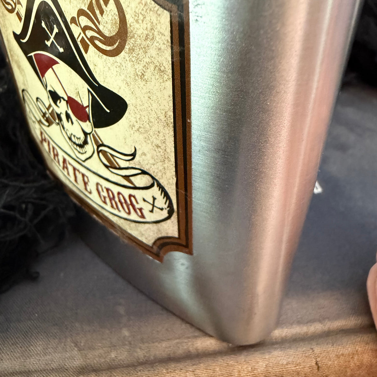 Pirate Grog Stainless Steel 6 oz Hip Flask – Pirate Skull Graphic – Nautical Barware Gift